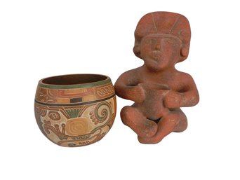 Reproduction Colima, Mexicana, Mexico, Mesoamerican, Pre-columbian, Aztec, Myan Figure And Pottery Pot