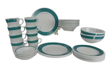 Pyrex Turquoise Laurel Table Ware, Dinnerware, Large Set, By Corning, Laurel Leaf Pattern, 1950s 1960s