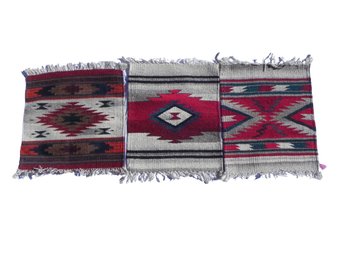 3 Zapoteca Weavings, Rugs, Mexico, Zapotec Indians, Placemats ? Hand Woven Textile Wool. Mexicana, Mexican