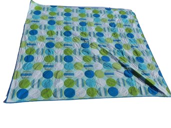 Modern, Polk-a-dot, Blue Green White Quilted Blanket, Queen, Large 85 X 93 - Used For Staging Houses