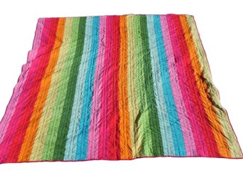 Quilt New Multi Colored Stripes, Rainbow, Queen Large 93 X 85, Blanket, Used For Staging Houses