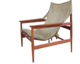 Hans Olsen 'Easy Chair' For Viska Mobler, Kinna, Sweden Teak And Suede, Danish Modern, Mid-century 1950s