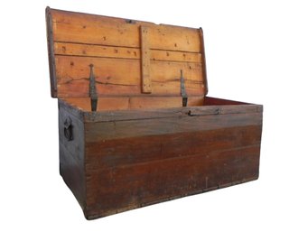 Migrant, Farm, Immigration, Large Plank Wood Trunk 1880's ? Wagon Train -  E Cahil - 51 X 23.5x 22.5 - Sunroom