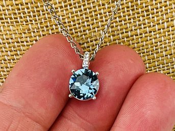 A Blue Stone Solitaire Pendant  Necklace