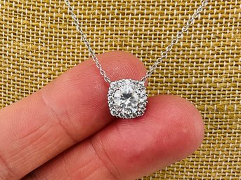 A Cubic Zirconia Solitaire Pendant  Necklace In Sterling Silver