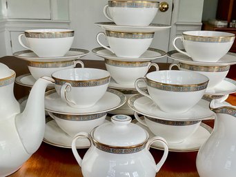 MCM Royal Doulton Athens Fine China Tea Set Complete With Teapot, Creamer And Lidded Sugar Bowl