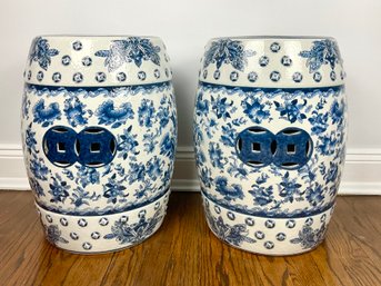 A Pair Of Blue And White Chinese Garden Stools