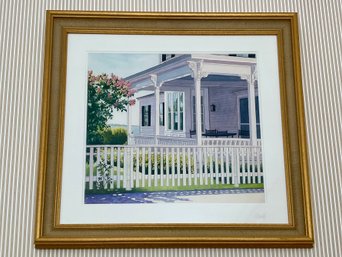 A Watercolor Of Front Porch On Marthas Vineyard, Signed By Christie Velesig
