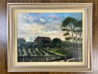 Countryside Landscape Painting With Black Figure