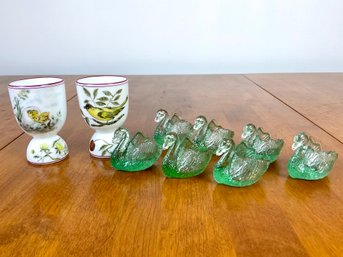 A Set Of Swan Salts And Two Egg Cups (9 Pieces)