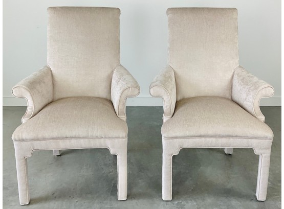 A Pair Of High Back Velvet Armchairs