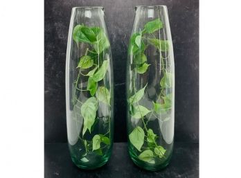 A Pair Of West Elm Handblown Glass Vases