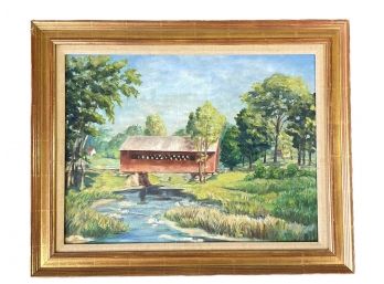 Landscape With A Red Bridge, Oil On Canvas, Signed