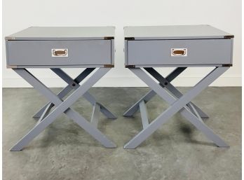 A Pair Of Grey Campaign End Tables