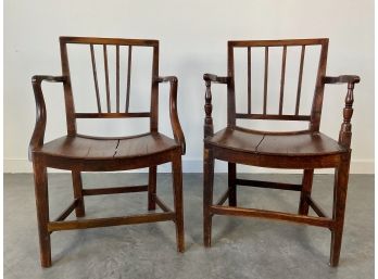 Two Antique Wooden Arm Chairs