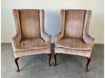 A Pair Of Custom Upholstered Wingback Chairs