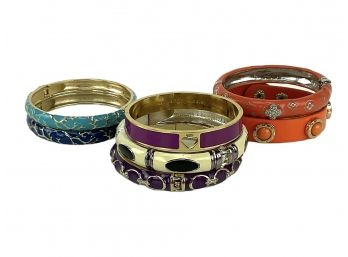 A Collection Of Multicolor Enamel Bangles, Lot Of 7