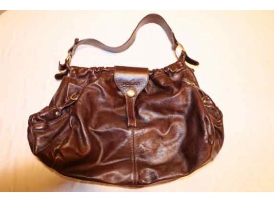 Hogan Brown Leather Hand Bag Purse Satchel