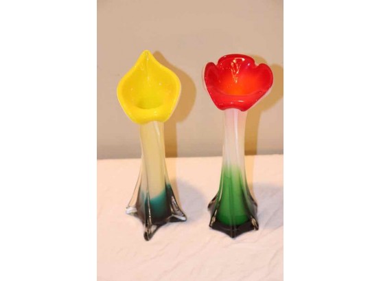 Pair Of Murano Glass Flowers Floral