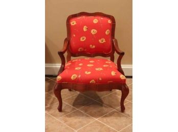Red Upholstered Wooden Arm Chair