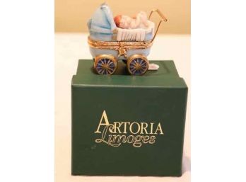 Astoria Limoges Trinket Box Baby Carriage Pram
