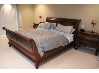 King Size Wooden And Leather Padded Headboard Sleigh Bed
