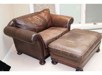 Bernhardt Leather Oversized Chair And Ottoman