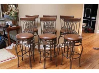 6 Metal And Leather Swivel Bar Stools