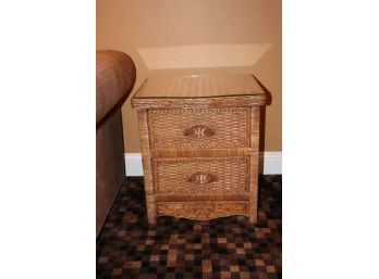Glass Top Wicker Side Table Night Stand