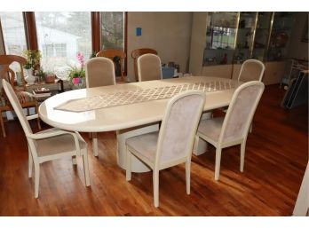Vintage White Lacquer Dining Room Table 2 Leaves & 6 Chairs Made In ITALY