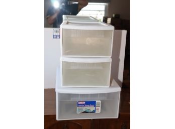 3 White Plastic Storage Drawers