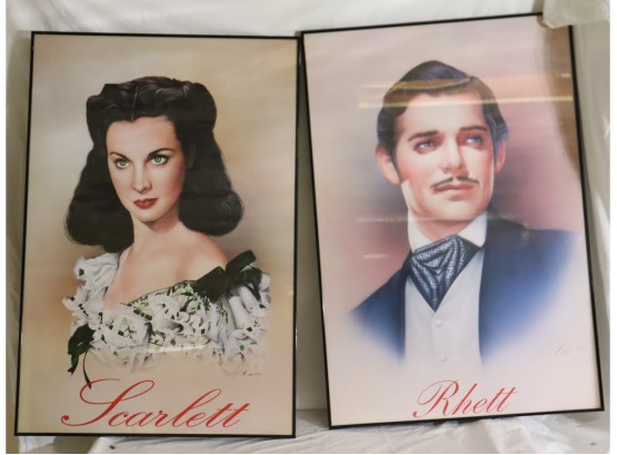 Rare Framed Keewon Hong Classic Portraits Of 'Scarlett O'Hara & Rhett Buttler' Gone With The Wind