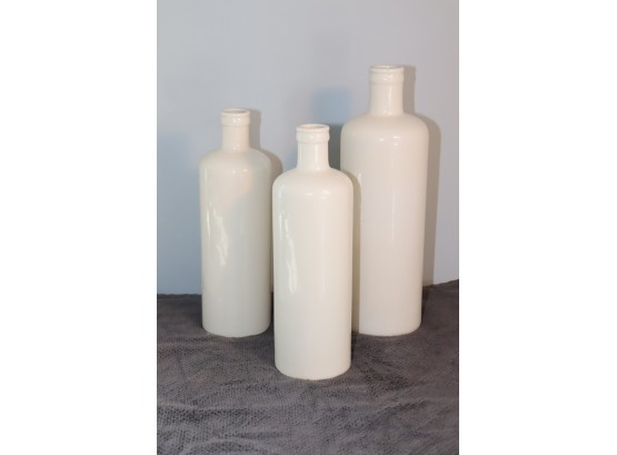 Set Of 3 White Tall Jug Vase Bottles  From Scarsella's