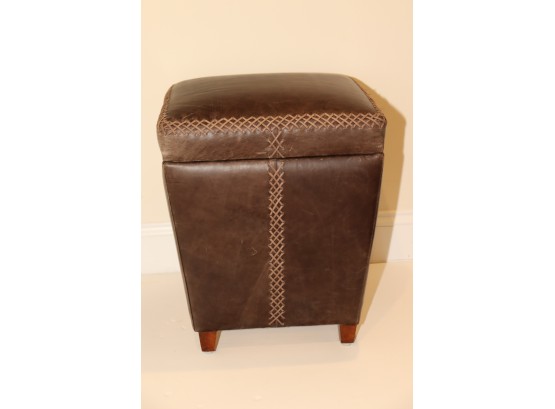 Brown Leather Storage Ottoman Stool Seat