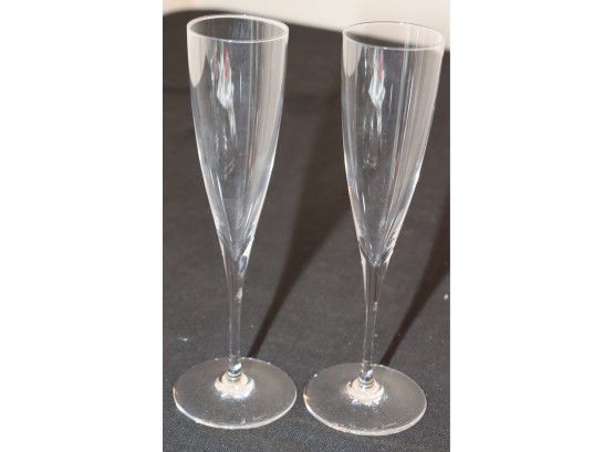 Pair Of Baccarat Crystal Champagne Flutes Glasses
