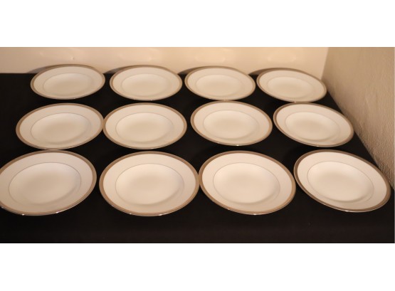 SET OF 12  Limoges Malmaison Platinum Large Rim Soup Bowls By HAVILAND & PARLON