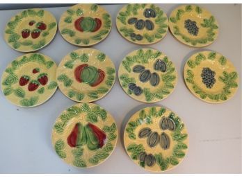 Set Of 10 BORDALLO PINHEIRO Majolica Pottery Fruit Plates