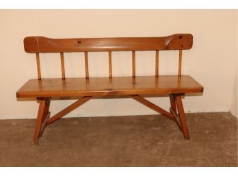 Vintage Yellow Pine Bench With Back