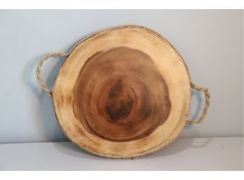 Tree Slice Cutting Cheese Serving Board Tray W Rope Handles