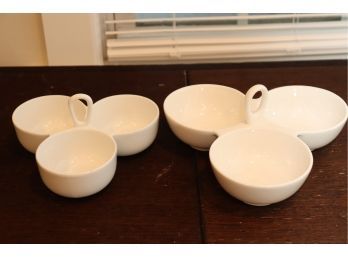 Pair Of White 3 Section Nut Bowls