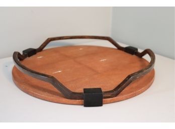 Pebbled Leather And Metal Serving Tray