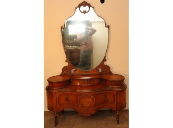 Antique French Victorian 4 Drawer LOW Dresser Vanity  With Mirror