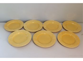 Set Of 7 BORDALLO PINHEIRO Majolica Pottery Dragon Fly Yellow Plates