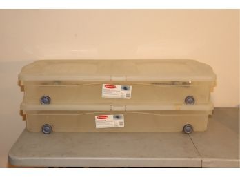 2 Rubbermaid Wheeled Underbed Storage Boxes