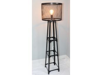 Mix Furniture Industrial Heavy Duty Iron Frame With Studs And Iron Mesh Barrel Lamp Shade Floor Lamp.