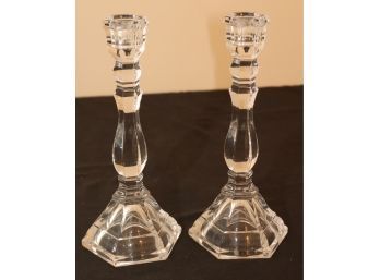 Pair Of Tiffany & Co. 9 18' Hampton Crystal Candlestick Holders