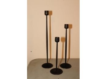 Set Of 3 Calvin Klein Brushed Metal  Candle Sticks