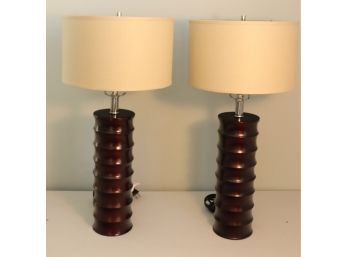 Pair Of Wood Orbit Table Lamps Restoration Hardware Shades