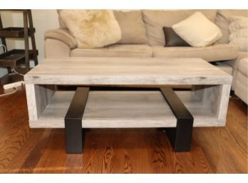 CoasterEssence Modern Coffee Table With Shelf Grey Driftwood
