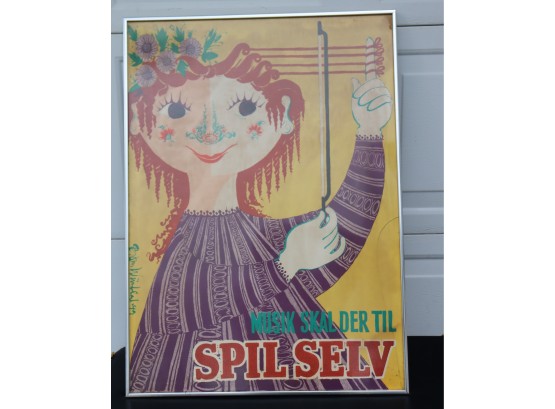 Vintage Framed Spil Selv Danish Music Festival Poster By BJORN WIINBLAD, 1949